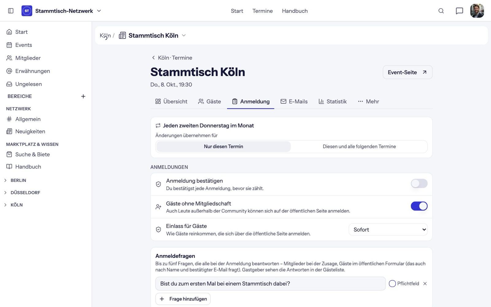 Anmeldung und Fragen