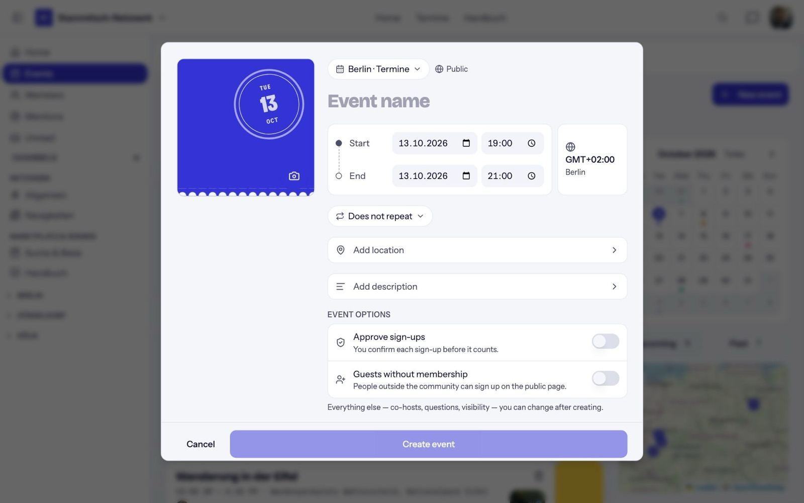 The new event form