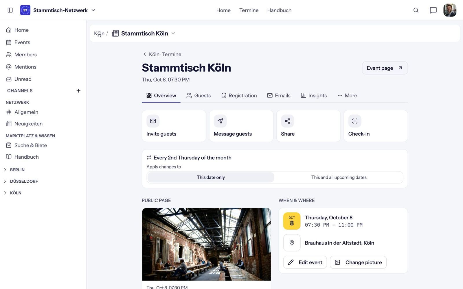 The manage page overview