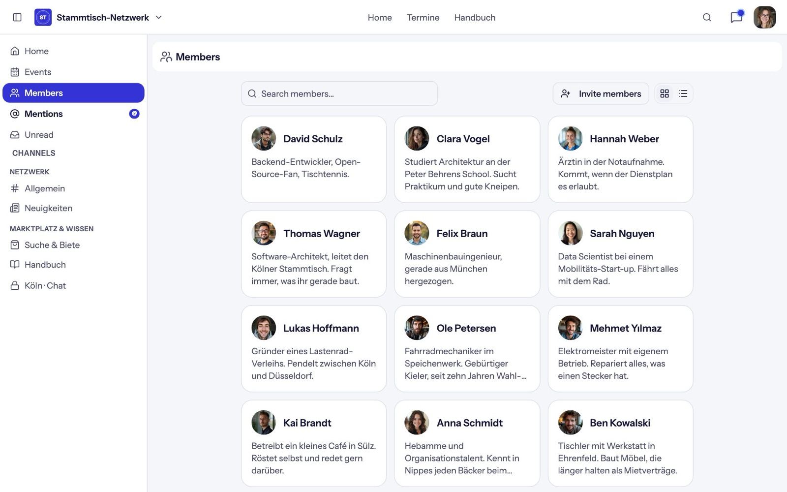 The member directory
